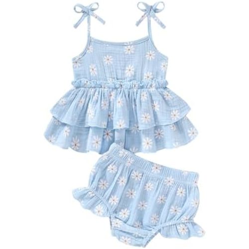 Happy Town Baby Girl Clothes Summer Infant Outfits Sleeveless Tank Tops Newborn Shorts Set Bloomers Toddler Shirt