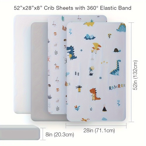 4-Piece Baby Fitted Sheet Set, Solid Colors and Floral Prints, 100% Soft Breathable, Ideal for Girls and Home Decor, 52" X 28" X 8