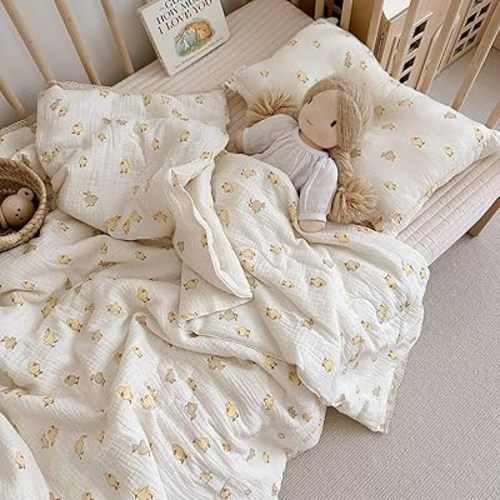 BuLuTu Baby Toddler Muslin Blanket| Crib Baby Quilts| Cot Comforter| Nursery Bed Throw Blanket| Toddler Quilt Blanket | Soft Breathable | Super Cute Duck Pattern| 47x59 Inch,1.5 Pounds