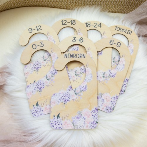 Hydrangea Clothing Dividers, Violet Floral Baby Clothing Divider, Wood Wardrobe Divider, Nursery Closet Divider, Hydrangea F66