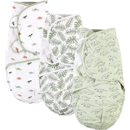 Hudson Baby Unisex Baby Quilted Cotton Swaddle Wrap 3pk, Dinosaur, 0-3 Months
