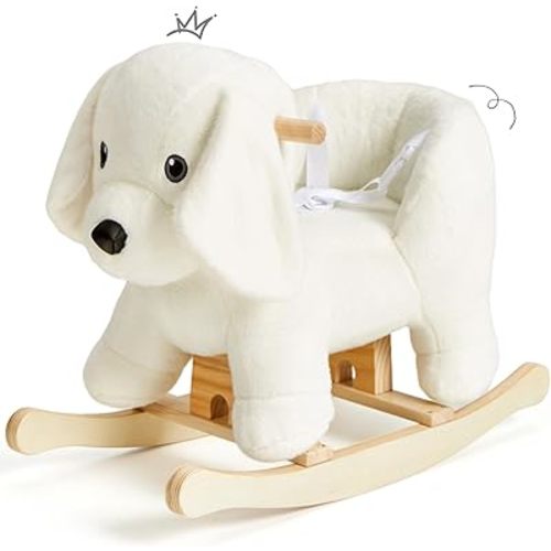 Baby Rocking Horse,Labrador Wooden Rocking Horse for Toddlers 1 Year Old Cute Dog Stuffed Plush Ride-on Toy Rocking Animal for Baby Boys and Girls Nursery/Child Christmas or Birthday Gift