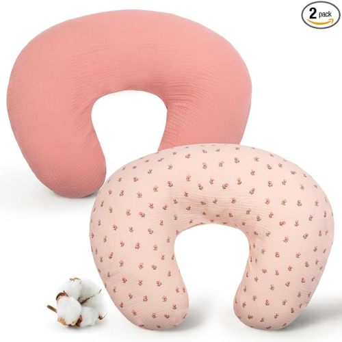 Muslin Nursing Pillow Cover Replacement, Pink&Flowers