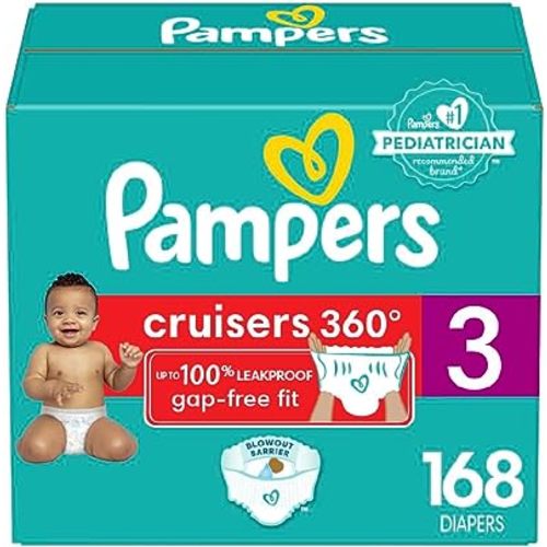 Diapers Size 3, 168 Count - Pampers Pull On Cruisers 360° Fit Disposable Baby Diapers with Stretchy Waistband, (Packaging & Prints May Vary)