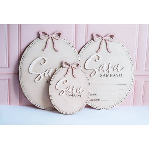 Bow Baby Girl Announcement Sign Baby Girl Nursery Sign Bow Baby Name Sign for Hospital Birth with bow, Coquette baby Sign, Birth Stat Sign