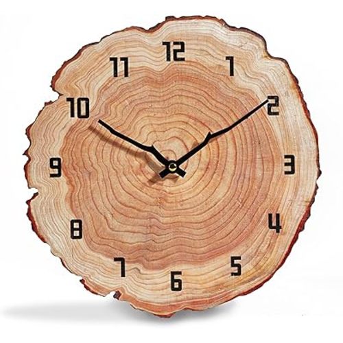 Rustic Wall Clock Silent 12 Inch Battery Operated Wooden Home Decor for Bathroom Kitchen Bedroom Living Room,Annual Ring