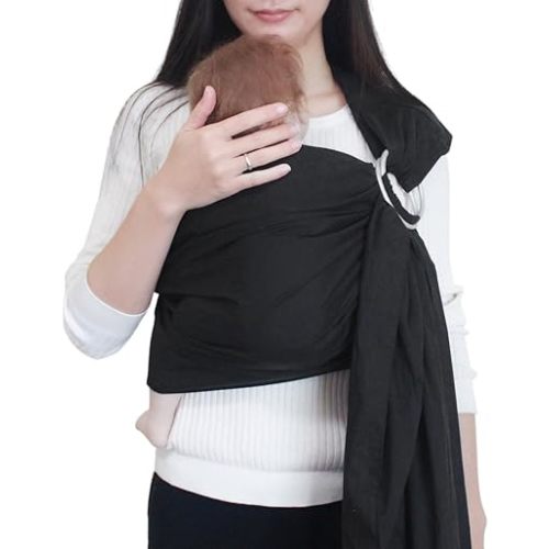 Ring Sling Baby Carrier, Soft Cotton Baby Sling Carrier Newborn to Toddler, Baby Wrap Carrier for Plus Size Parents, Perfect Shower Gift, Black
