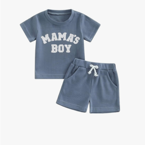Kupretty Toddler Baby Boy Summer Clothes Embroiderey Waffle Knit Short Sleeve T-Shirt Tees + Casual Shorts Cute Clothing Set