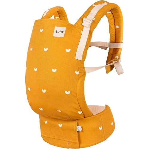 Baby Tula Cotton Free-to-Grow Baby Carrier - Adjustable, Comfortable, Newborn to Toddler Carrier - Ergonomic Fit for 7lbs to 45lbs - Back & Front Carry Options - Play (Yellow/Hearts)
