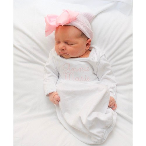 Baby girl coming home outfit, Monogrammed gown, Baby gift, Monogrammed sleeper, pima, newborn pictures, shower gift, little sister outfit