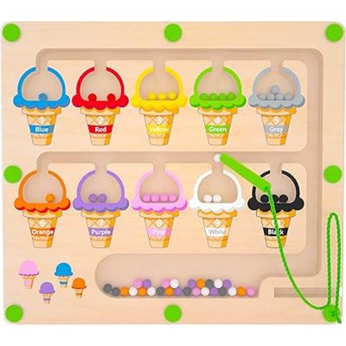 Magnetic Color & Number Maze - Montessori Wooden Color Matching Learning Counting Puzzle Board - Toddler Fine Motor Skills Toys for Boys Girls 3 4 5 Years Old