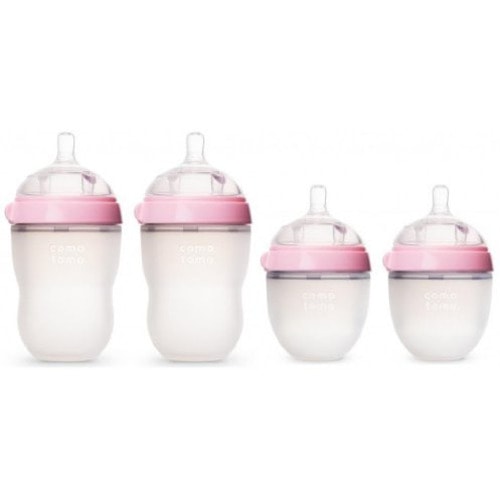 Comotomo 5 oz and 8 oz Baby Bottles, 4 Pack (Pink)