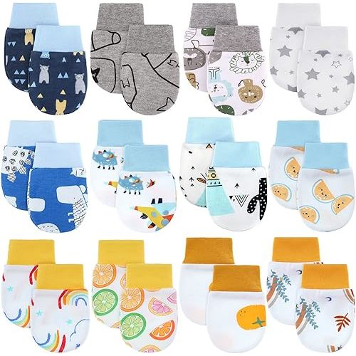 12 Pairs Newborn Baby Mittens Infant Toddler Gloves No Scratch Mittens Gloves for 0-6 Months Baby Boys Girls