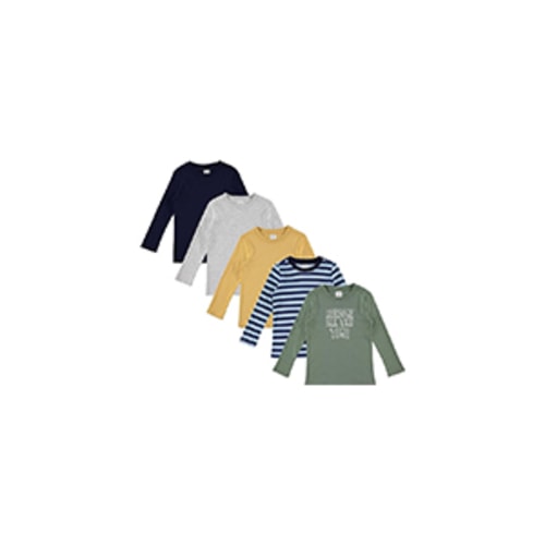 Cudlie 5-Pack Baby/Toddler Boy Long Sleeve Shirt - Basic Tshirt Tops, Light Undershirt - Solid & Striped Tees for Boys - 2T - Navy, Heather Light Grey, Mustard, Navy Striped, Green