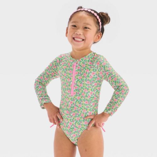 Baby Girls' Long Sleeve Half Zip One Piece Rash Guard - Cat & Jack™ Blue 18m