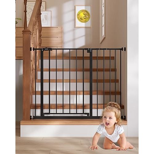InnoTruth 29.5–40.75" Baby Gate for Stairs, 30" Tall Dog Gates for Doorways & Hallways, Safety Gate for Kids & Pets, Pressure-Mounted Walk-Through with Dual Lock & 2-Way Swing, Black