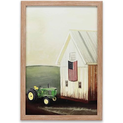 John Deere Tractor and Barn Framed Wood Wall Decor - Vintage John Deere Wall Art for Home Decorating