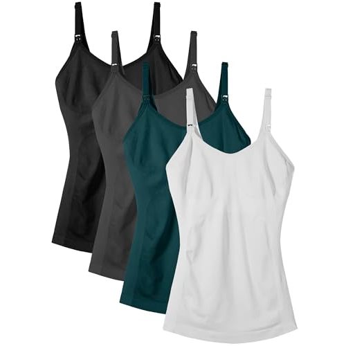 Women's Maternity Nursing Tank Tops with Built in Bra for Breastfeeding Camisoles Shirt 4Pack