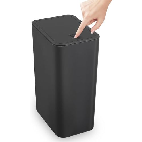 TrashAid Bathroom Trash Can, 2.6 Gallon / 10 Liter Small Garbage Can with Press Top Lid, Plastic Wastebasket with Pop-up Lid for Toilet, Office, Bedroom, Living Room, Black
