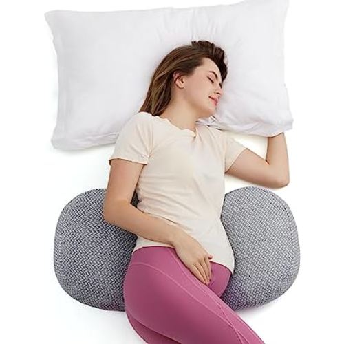 Momcozy Portable Pregnancy Pillow for Sleeping, W Shaped Maternity Pillow for Side Sleeper, Support for Back, Belly, HIPS for Pregnant Women, Adjustable Travel Wedge Pillow, Grey