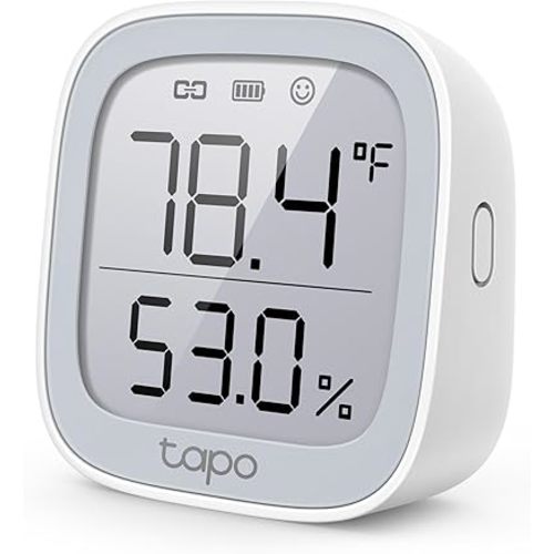 TP-Link Tapo Smart Temperature and Humidity Monitor, 2.7" E-Ink Display, Swiss-Made Sensor, Real-Time Notification, Visual Graphics, Requires Tapo Hub, White, T315