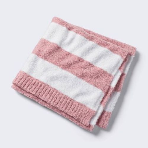 Chenille Stripe Baby Blanket - Dark Pink And White Stripe - Cloud Island™