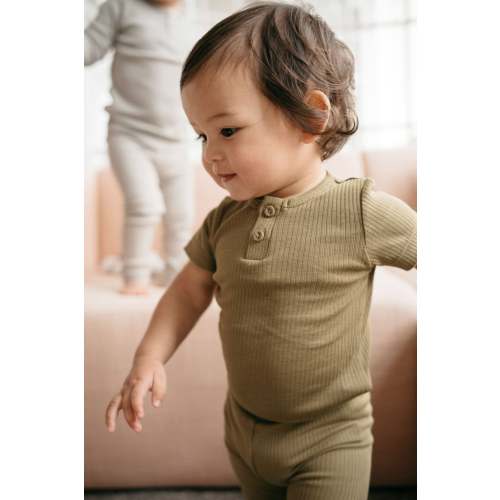 Organic Cotton Modal Darcy Rib Tee Bodysuit - Herb