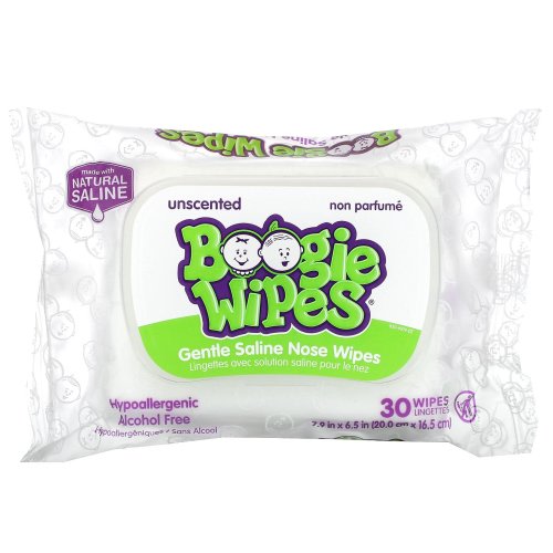 Boogie Wipes - Saline Nose Baby Wipes, Alcohol Free, Unscented, 30 Count