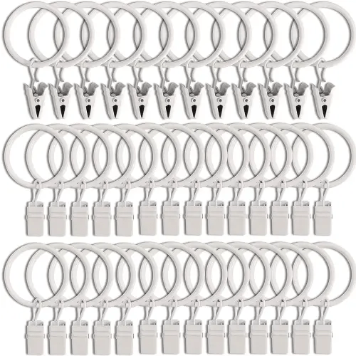 40 Pack Curtain Rings with Clips, Curtain Clip Rings Hooks, Bow Hanger Clips for Hanging Drapery Drapes Bows, Ring 1.26 inch Interior Diameter, Fits up to 1" Rod, White