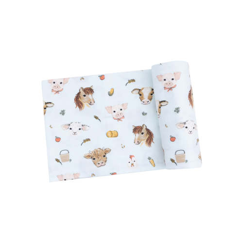 Stretch Swaddle, Vintage Animal Faces Blue