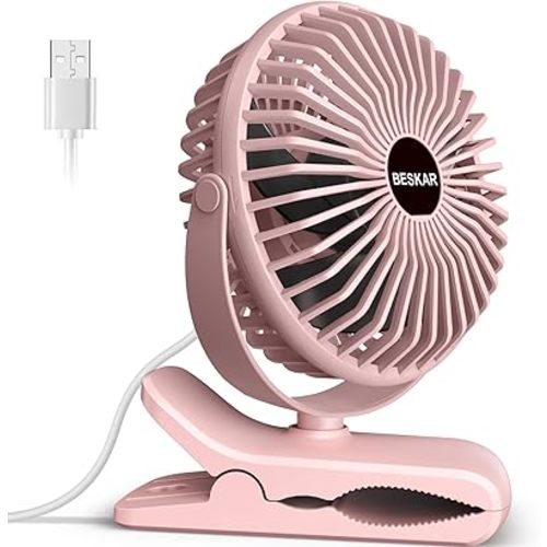 BESKAR Small Clip on Fan, 3 Speeds USB Fans with Strong Airflow, Clip & Desk Fans USB Plug in with Sturdy Clamp - Ultra Quiet operation Fan for Office Dorm Bedroom Stroller