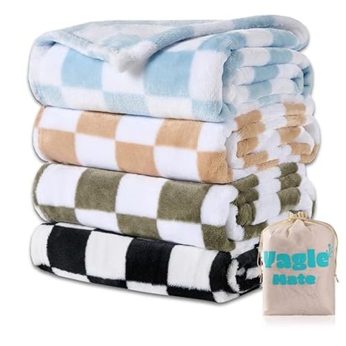 4 Pcs Baby Blankets,Fleece Checkered Blanket, Fluffy Small Crib Blankets for Girls, Toddler Receiving Blankets 30×40