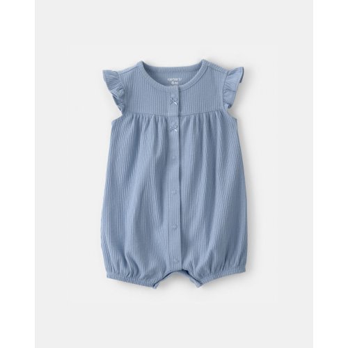 Baby Girl Rib Short-Sleeve Romper - Blue | Carter's