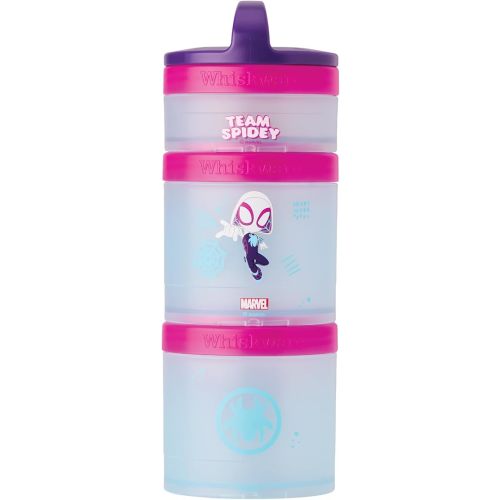 Whiskware Spider-Man Team Spidey Stackable Snack Containers for Babies, Kids, and Toddlers, 3 Stackable Snack Cups for School or Travel, Cupholder Friendly, Gwen Stacy