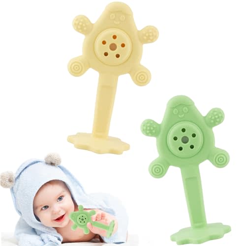 Fu Store Baby Rattles Toys 2 Pack Infant Grab Shake Flexible Rattle Chew Teething Toy Sensory Development Silicone Teethers for Newborn Babies Infant Boys Girls (Yellow&Green)