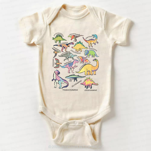 Retro Natural Baby Bodysuit - Types of Dinosaurs 3-6mo