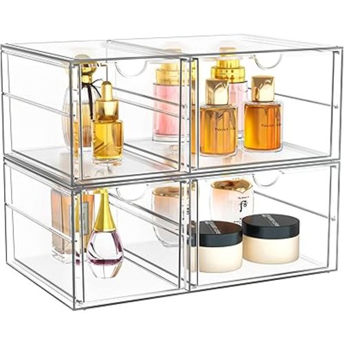 Acrylic Bathroom Makeup Organizer with 4 Drawers, Desk Organizers, Clear Desk Accessories, Dustproof Drawer Storage for Make Up, Jewelry, Pen, Stationary