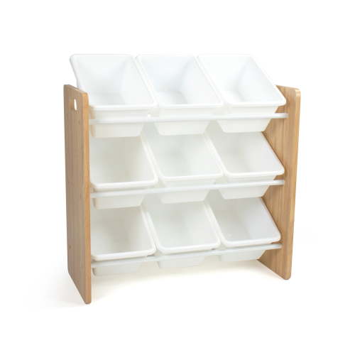 Kids Toy Storage Organizer with 9 Bins Natural White for Playroom Nursery