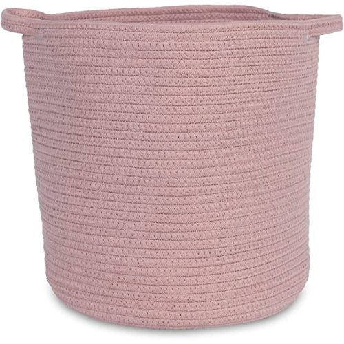Natemia Rope Storage Basket - Nursery Bin and Toy Organizer (12”x12”), Laundry Basket, Basket for Towels, Pillows and Blankets - Misty Rose - Medium