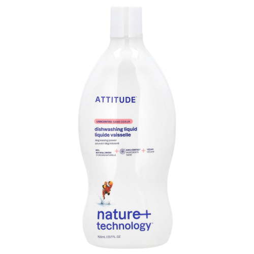 ATTITUDE Dishwashing Liquid, Unscented, Hypoallergenic, Plant-Based, 23.7 fl oz