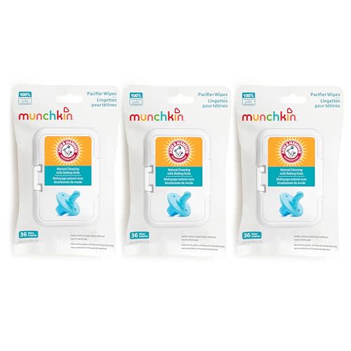 Munchkin Arm & Hammer Pacifier Wipes - Safely Cleans Breast Pump Parts and Feeding Essentials for Baby and Toddler, 3 Pack, 108 Wipes