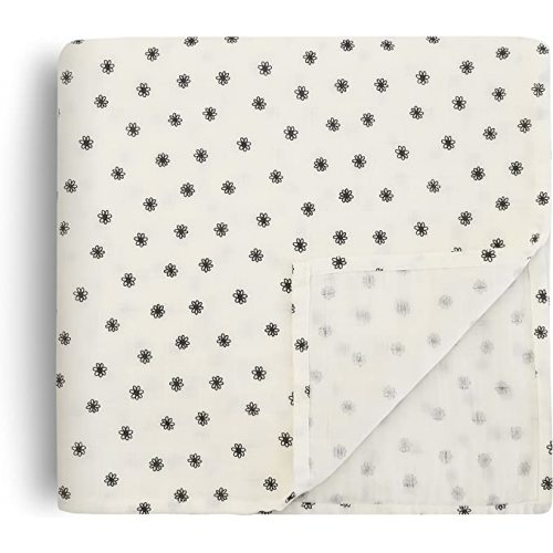 mushie Muslin Baby Swaddle Blanket | 100% Organic Cotton (Black Daisy)