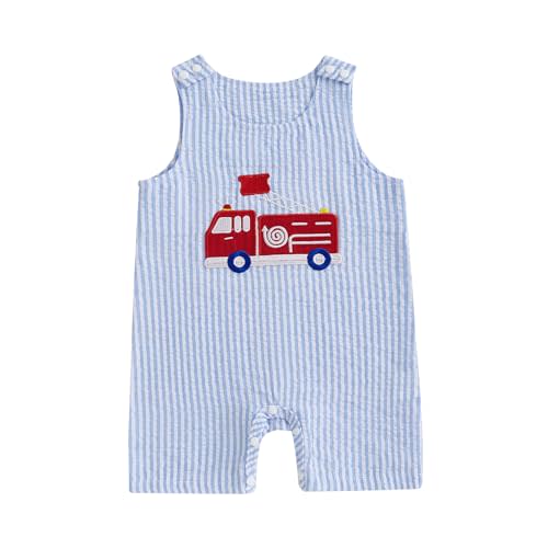Arvbitana Baby Boys Sleeveless Gingham Car Romper One Piece Straps Overalls Plaid Striped Jumpsuit Summer Smocked Clothes