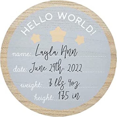 Kate & Milo Baby Milestone Photo Props, Hello World Fill-in Wooden Photo Prop with Included Marker, Welcome Baby, New Baby Gift, Gender-Neutral Baby Décor