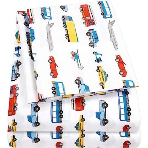 1500 Supreme Kids Bed Sheet Collection - Fun Colorful and Comfortable Boys and Girls Toddler Sheet Sets - Deep Pocket Wrinkle Free Soft and Cozy Bedding - Twin, Transportation