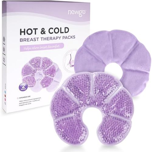 NEWGO Breast Ice Pack 2 Pack Gel Ice Pack for Breast Surgery, Reusable Nursing Ice Pack Hot or Cold Therapy Breast Pad for Breastfeeding, Engorgement Relief (Purple)