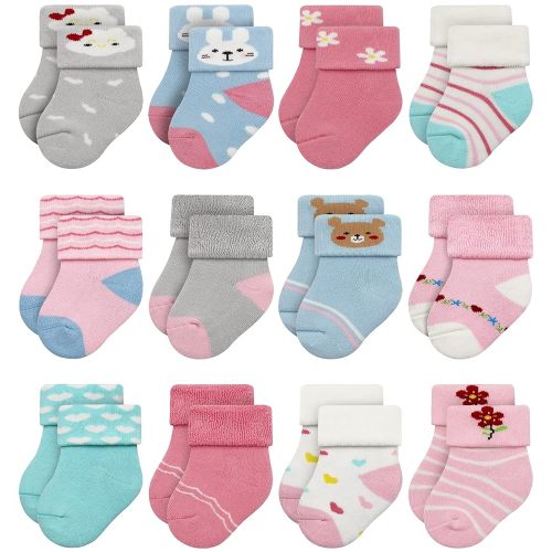 RATIVE Newborn Baby Socks 0-6,6-12 Months Terry Turn Cuff Socks for Boys Girls
