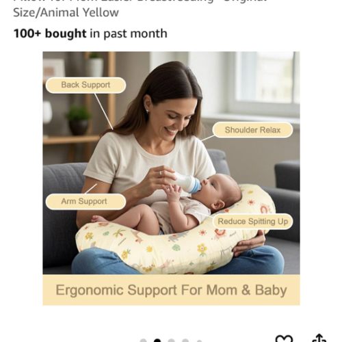 Nursing Pillow, Breastfeeding Pillow with Removable Cover, Ergonomic Breast Feeding Pillow, Baby Feeding Support Cushion for Mom Easier Breastfeeding- Original Size/Animal Yellow