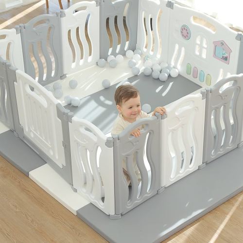 Baby Playpen Kids Activity Centre Safety Play Yard Home Indoor Outdoor New Pen (14 Panels Ocean White)