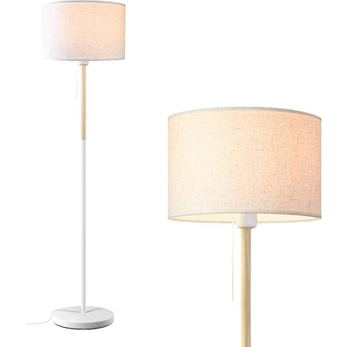 Bedroom Floor Lamp Farmhouse Floor Lamps for Living Room Mid-Century Pole Lamp Linen Lamp Shade, Standing Tall Lamps for Bedrooms and Office (White)